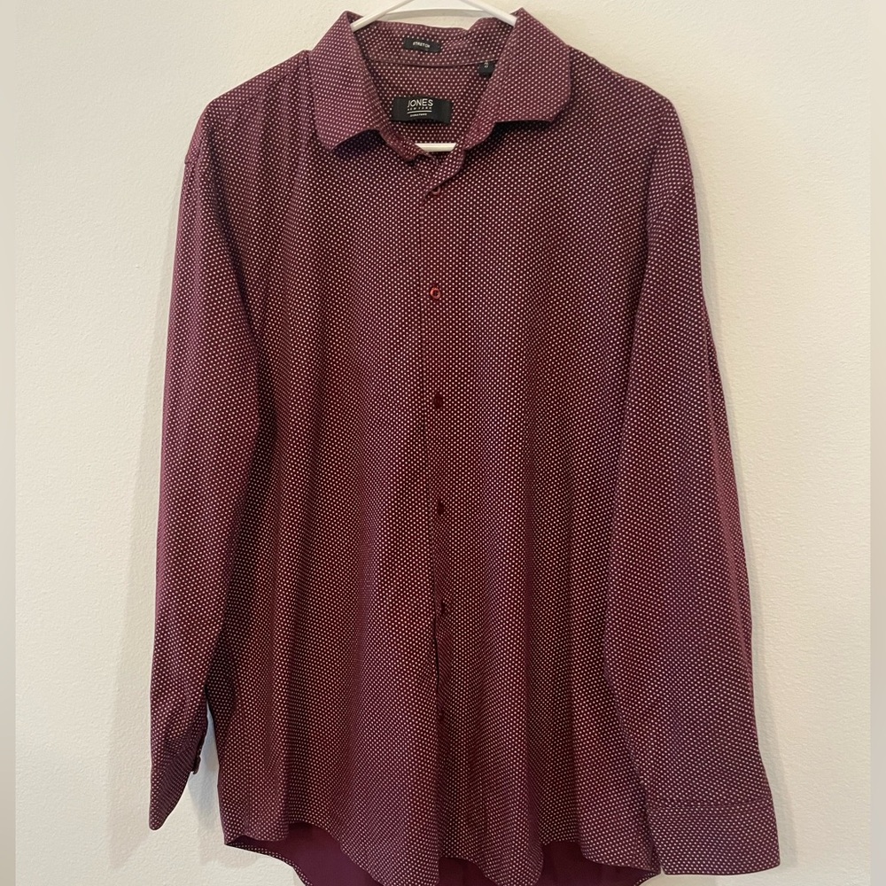 Jones New York Men's Maroon Burgundy Patterned Button-Down Shirt